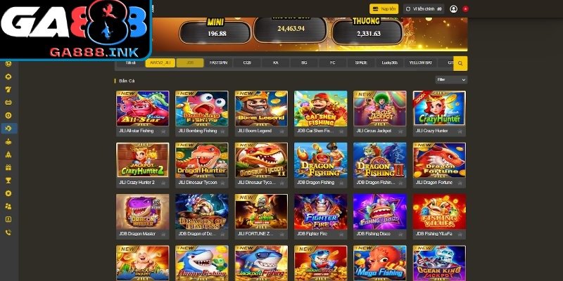 Hệ thống sảnh bắn cá đa dạng tại GA888