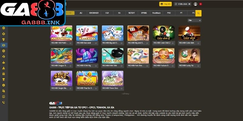GA888 tích hợp nhiều sảnh chơi hiện đại